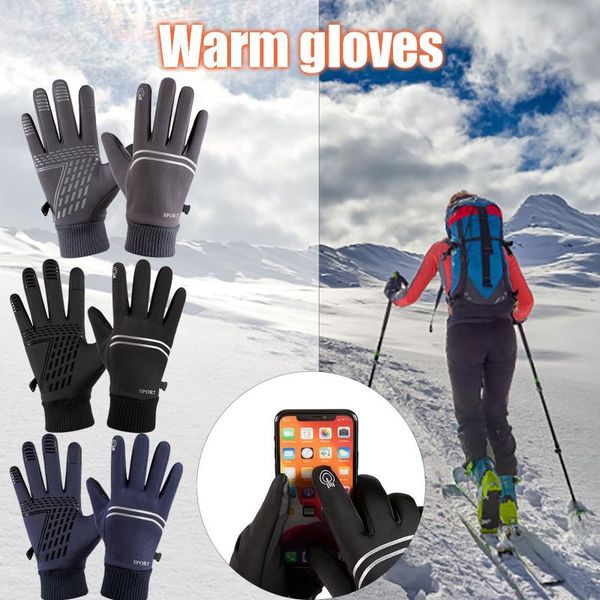 

five fingers gloves winter women goth clothes warm waterproof outdoor cycling zipper touch-screen guantes ciclismo, Blue;gray