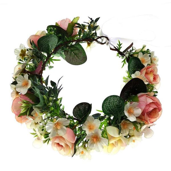 

wholesale rose flowers crown festival headband women hair accessories headdress bridesmaid girl floral garland wedding qylalr