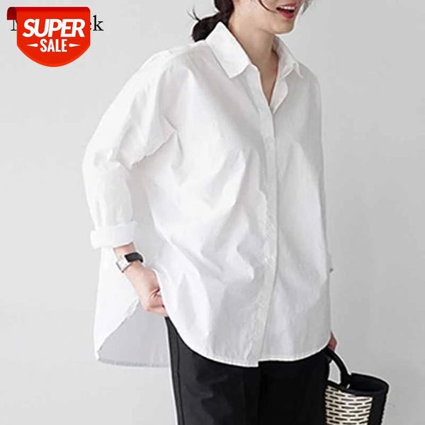

office lady cotton white blouse women 2021 long sleeve plus size women shirts blouses casual button loose shirt female 12650 #fl7q