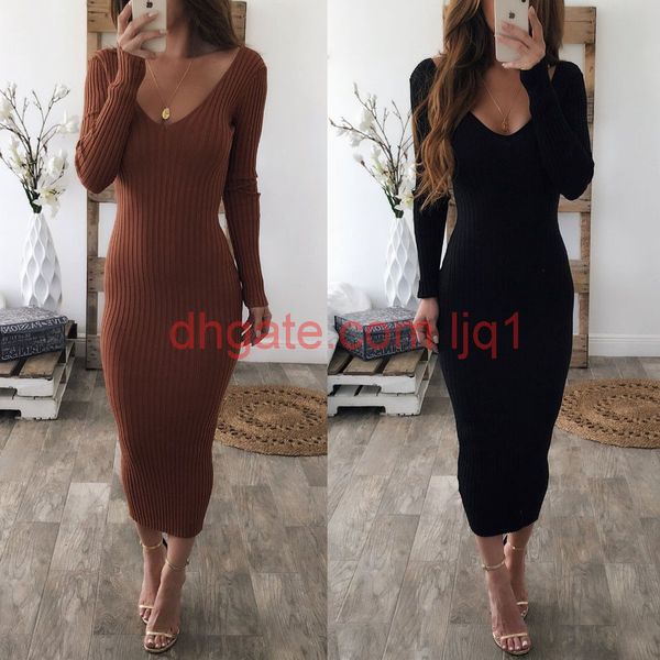 

newly fashion autumn women ladies dress 2 colors long sleeve strapless sheath solid ankle-length dress, Black;gray