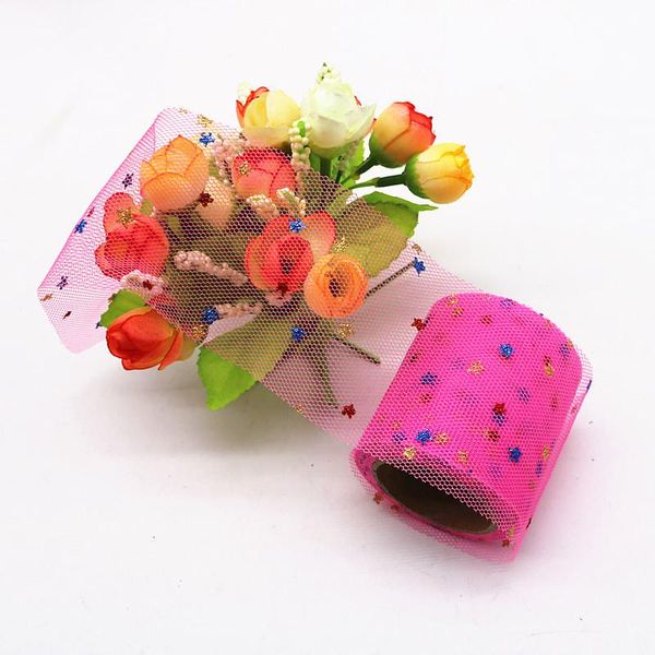 

9.1m roll 6cm glitter multicolour star tulle roll diy pompom skirt bow cake er tutu soft squine tulle wedding birthday decor wmtdko