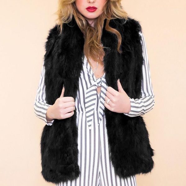 

women's fur & faux women vest winter warm sleeveless outerwear plus size coat stand collar slim parkas 7q11821, Black