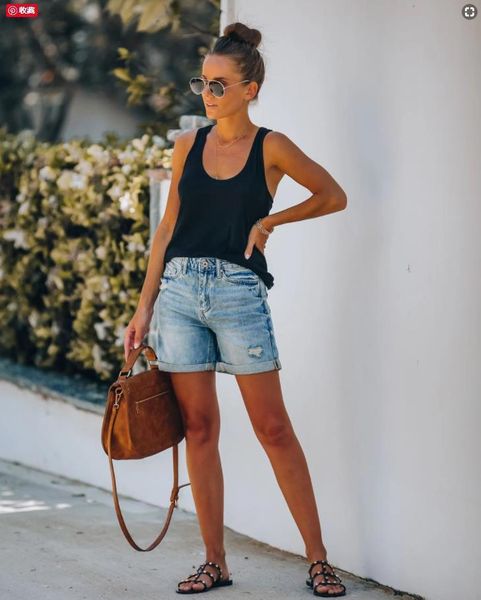 

2020 fashion women's jeans shorts, White;black