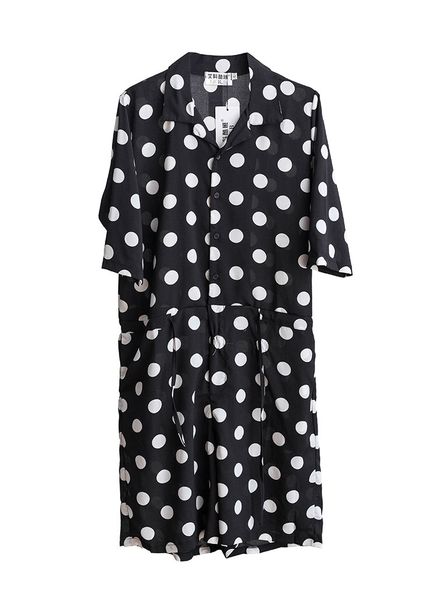 

hip hop performance of youth leisure nightclub loose jumpsuit black and white dotted shorts short sleeve summer lapel lovers