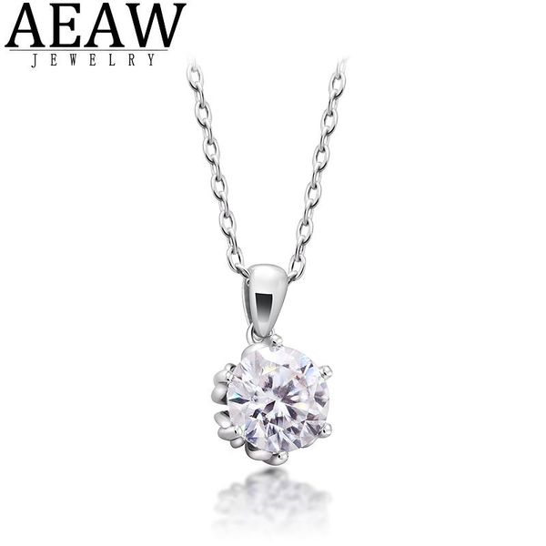

aeaw 1.2ct 7.0mm ef round 18k white gold plated 925 silver moissanite necklace diamond test passed jewelry woman girl gift
