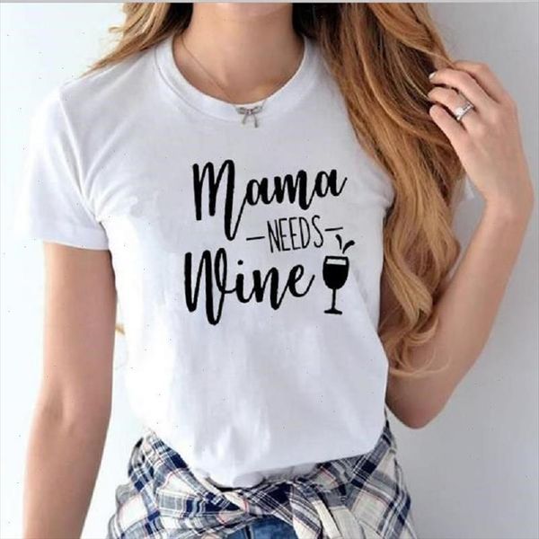 

mama needs wine letter print t shirt women short sleeve o neck loose tshirt summer women tee shirt camisetas mujer, White