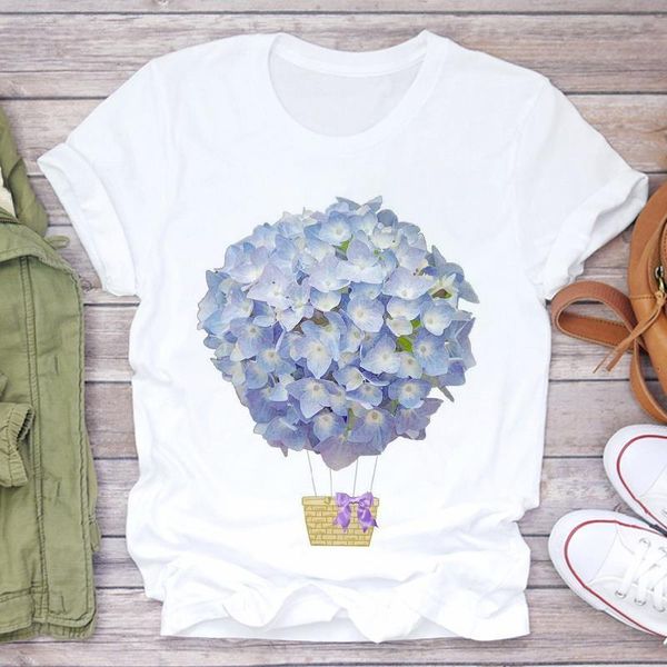 

summer women's floral flower print fashion lady t-shirts casual t shirt ladies harajuku graphic female tee shirt clothing, White