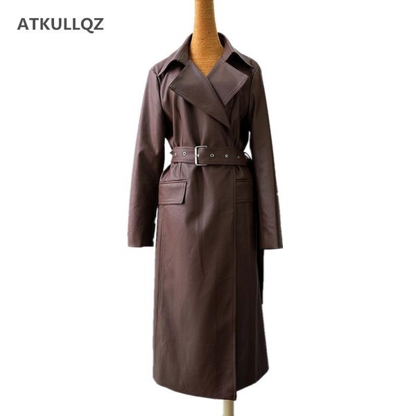 

handsome cool personality in the long section of the leather women loose thin belt pu leather windbreaker jacket 2020 autumn new, Black