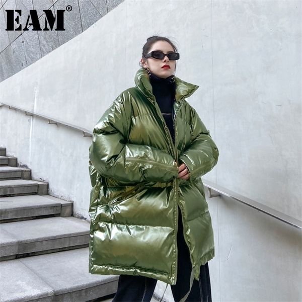 

[eam] hooded big size green cotton-padded coat long sleeve loose fit women parkas fashion tide new autumn winter 2021 1dd0809 201214, Black