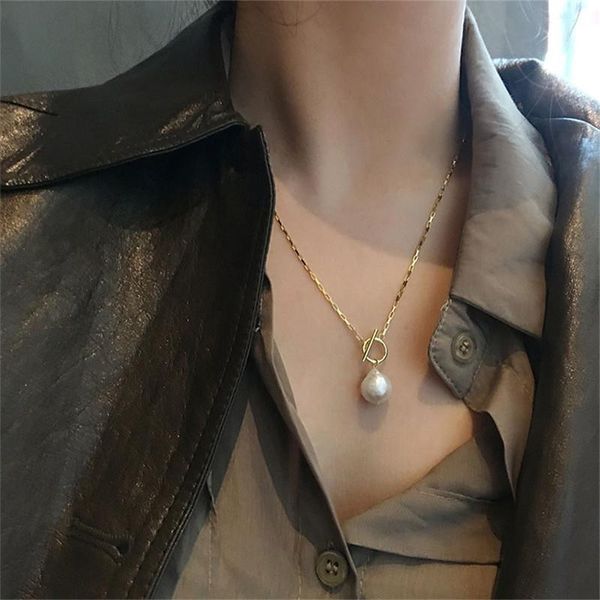 

sjlo-14 long seawater pearl necklace female fashion ot buckle clavicle chain golden niche design retro, Silver