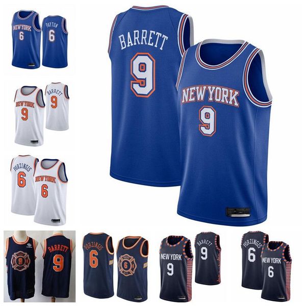 

2020 9 rj barrett 6 kristaps porzingis new york knicks men 2019/20 swingman basketball jersey statement edition, Black;red