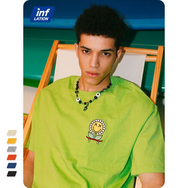 

inf men's wear | 2021 spring and summer new multi color street fun embroidery t-shirt set men's loose trend short sleeve, White