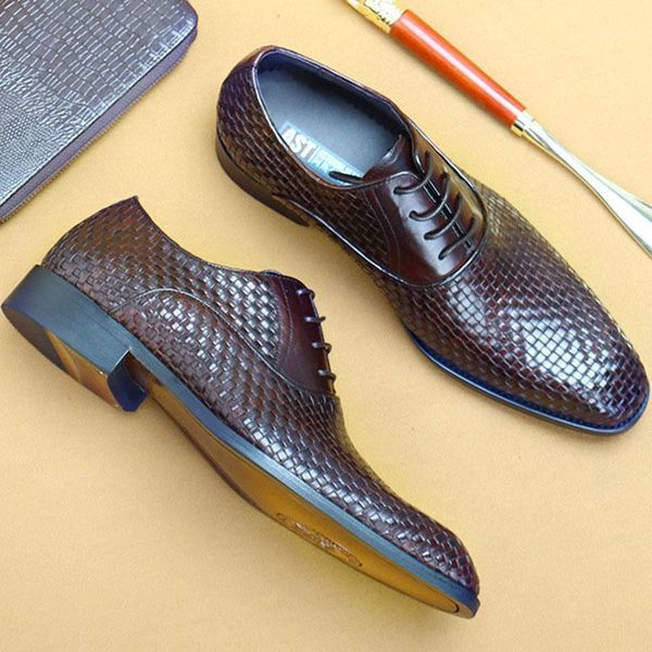 

genuine leather men dress shoes office business wedding black brown luxury formal brogue pointed toe weave oxfords mens shoes1