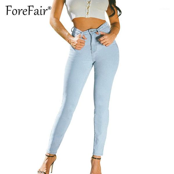 

forefair light blue skinny women jeans high waist elastic solid casual trousers jean female slim pencil denim pants1