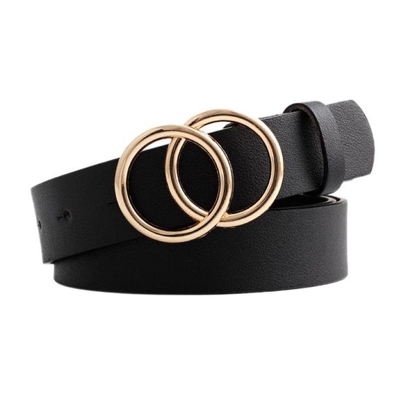 

belts women belt double round buckle retro decorative all-match, Black;brown
