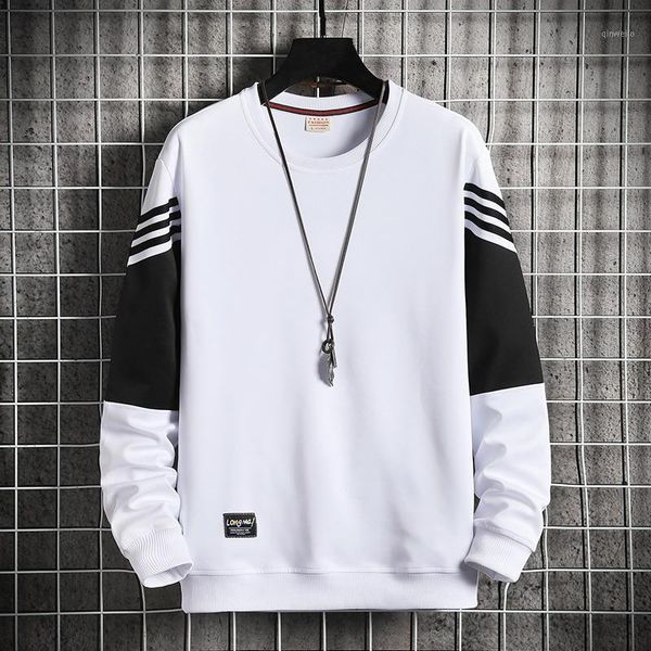 

2021 new korean trend men hoodies casual patchwork pullover o-neck slim fit men's sportswear sweatshirt male tracksuit sudaderas1, Black