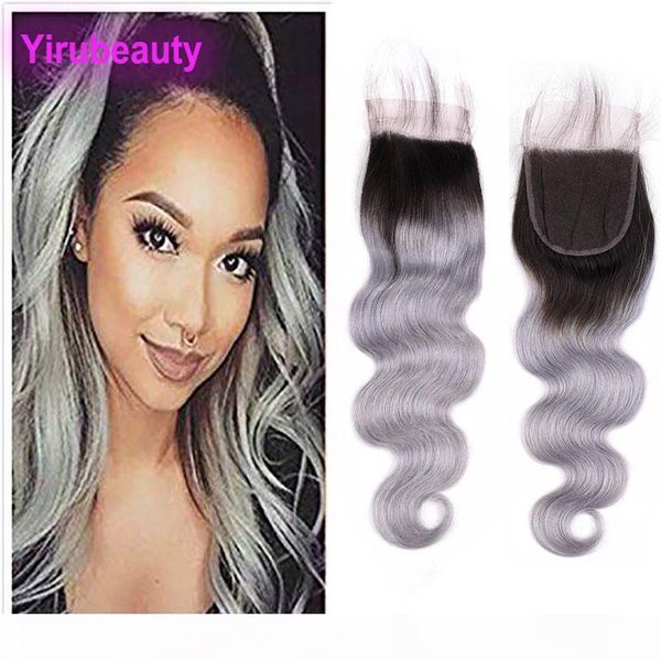 

indian virgin hair 4x4 lace closure 1b grey body wave natural color 4 by 4 closure middle three part body wave, Black;brown