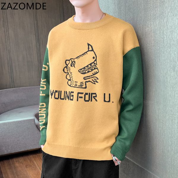 

2020 winter autumn fashion dinosaur new style cartoonround collar cartoon men's sweater port printed hombre masculina c1222, Black