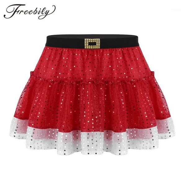 

high waist women christmas skirts shiny sequins skirt with elastic waistband female holiday event costumes santa fancy skirt1, Black