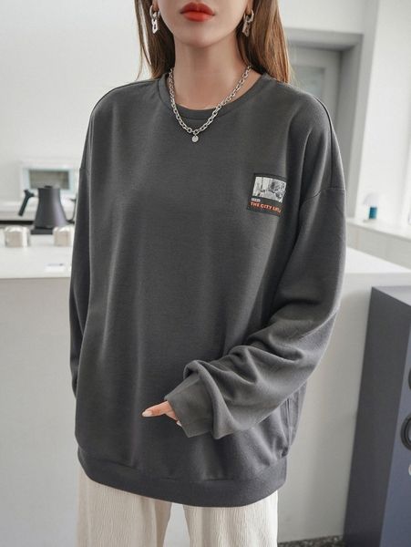 

dazy patch detail drop shoulder sweatshirt 9813#, White;black