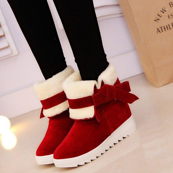 

2020 autumn/winter new skidproof women's snow boots bow knot ornament furry plain style warm shoes short tube cotton shoes1, Black