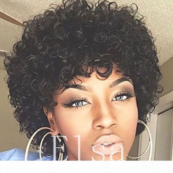 

full lace human hair wigs with baby hair natural hairline kinky curly brazilian virgin none lace front wigs for black women, Black;brown