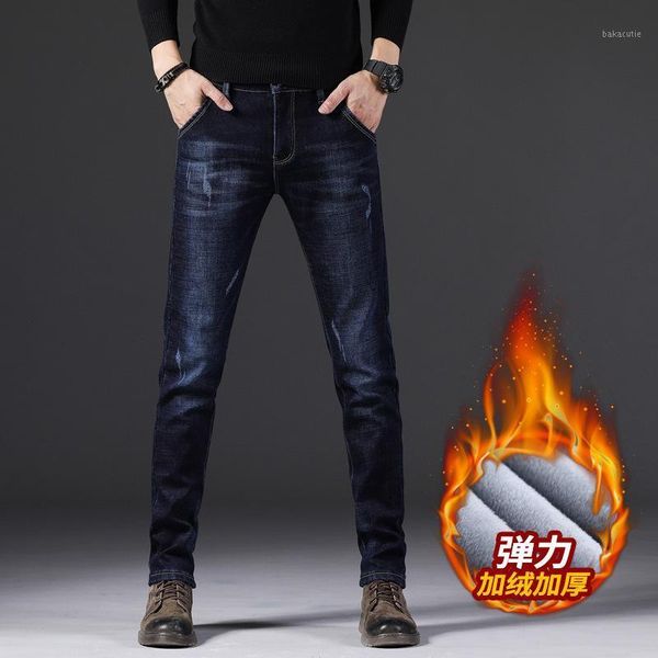 

2020 new jeans men's plus velvet thickening men's fashion casual jeans, Blue