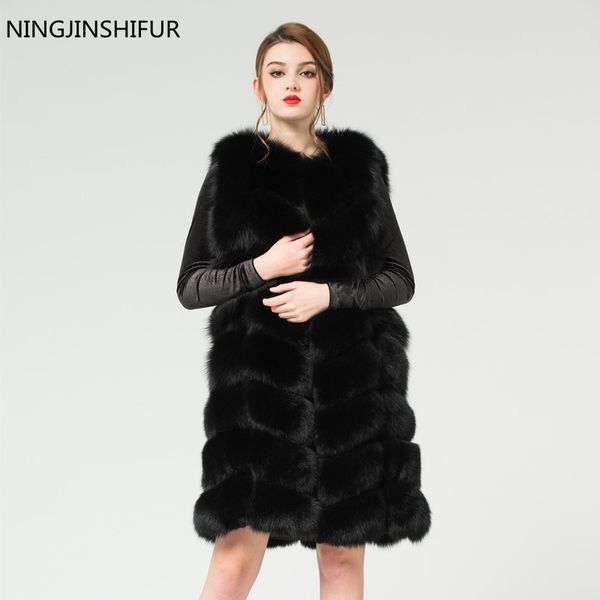 Real Rax Fur Vest Overwear Overwear Overcoat Long Design Longo O-Neck Sweater Colete Waistcoat Mulheres 201112