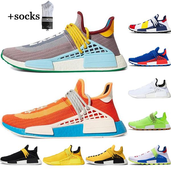 

with socks human race hu pharrell williams women running shoes white black yellow homecoming mens trainer sports sneakers eur 36-45, White;red