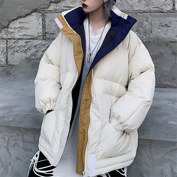 

winter -20 oversize jacket female coat patchwork windbreaker women padded zipper outwear parka thick streetwear overcoat warm 201217, Black