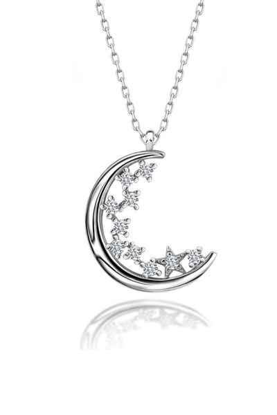 

chains certified cubic zirconia moon and star 925 silver necklace