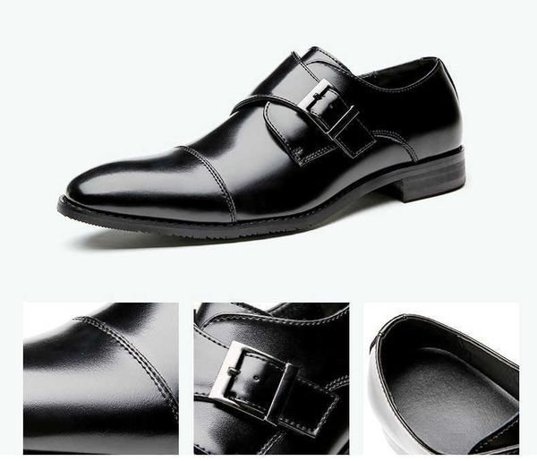 

wholesale classic luxury square toe buckle strap men dress oxford shoes big size genuine leather suit heavy luxury british wedding office ma, Black