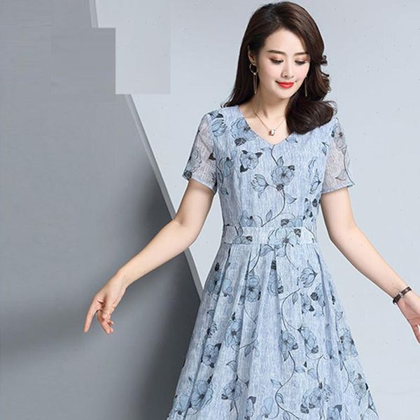 

women dress 2021 summer style a line tunic milk silk print floral casual plus size vestido feminino loose dresses clothes j30, Black;gray