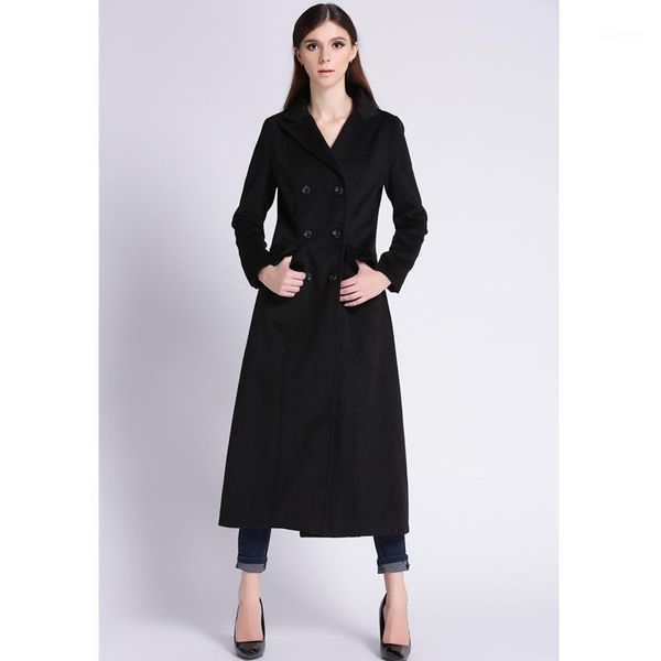 

zadorin woolen long black coat runway vintage lapel double breasted womens coats and jackets winter slim elegant outerwear1