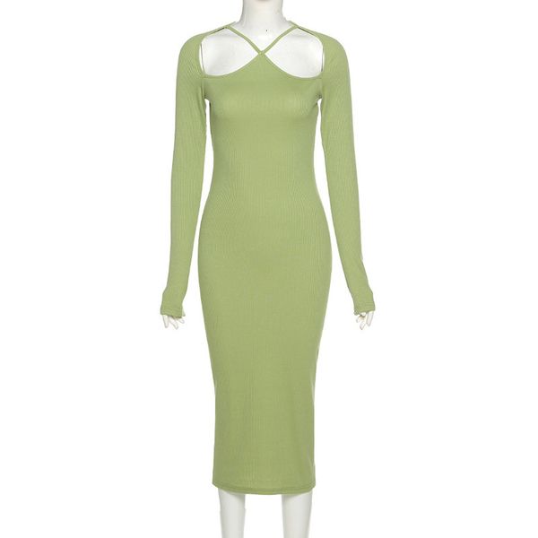 

new 2021 women long sleeves apring fall skinny strtech woman maxi dressed winter's bottom out dres pri5, Black;gray