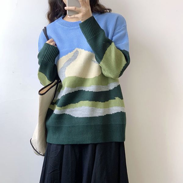 

korean style knitted sweaters women loose fuji thick long sleeve warm sweater female jumpers ( lj201127, White;black