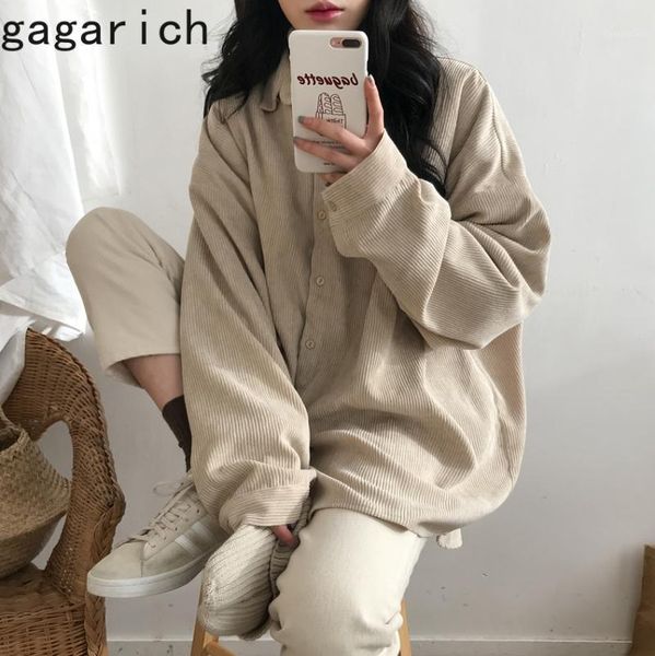 

gagarich women casual blouse loose korean style harajuku loose corduroy all-match long-sleeved shirt autumn girl fashion wear1, White