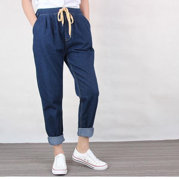 

jeans large women's harem pants high elastic waist softener loose 5xl 6xl 7xl distressed kg-823, Blue