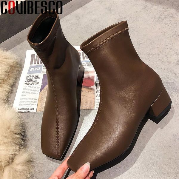 

boots covibesco 2021 autumn winter square toe women fashion est thick heels pumps retro office lady party shoes woman1, Black