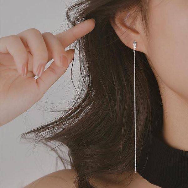 

Silver Dangle Earrings 925 Sterling Long Earrings with CZ Minimalist Style