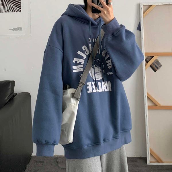 

hooded sweater men's plush thickened youth fashion coat couple's warm ins autumn and winter bf, Black