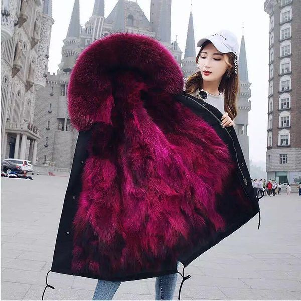 

women winter warm hooded parka coat real fur lining overcoat a8401, Black