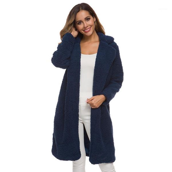 

winter women solid teddy jacket 2021 fashion long sleeve faux fur lapel coat male casual cashmere thick warm outerwear1, Black