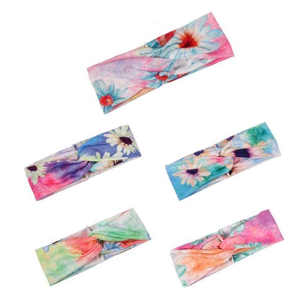 

hair accessories boho daisy floral print headband colorful tie-dye sports twist knotted band l4me