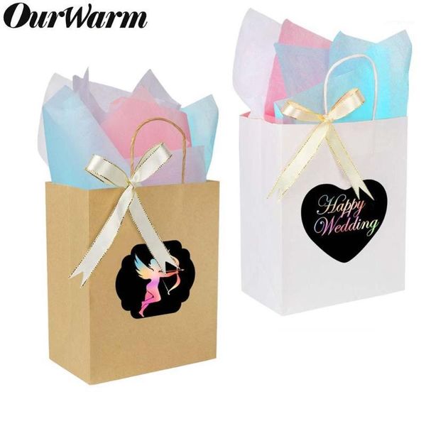

gift wrap ourwarm 6pcs diy bags with scratch paper panel tissue ribbon white/brown kraft bag handles for wedding party1