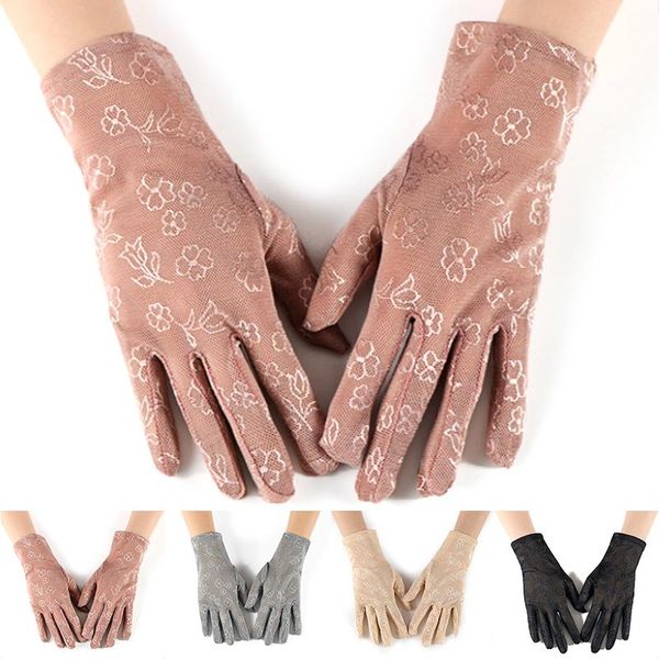 

five fingers gloves lady sunscreen colorful lace wrist glove driving etiquette fashion protection elastic, Blue;gray