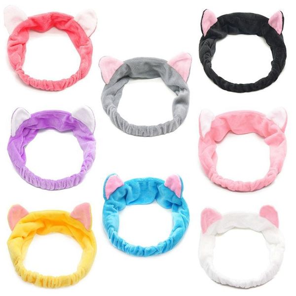 

fashion lovely soft carol fleece cat ear makeup cosmetic shower elastic hair band spa headband wash face hairlace headband1