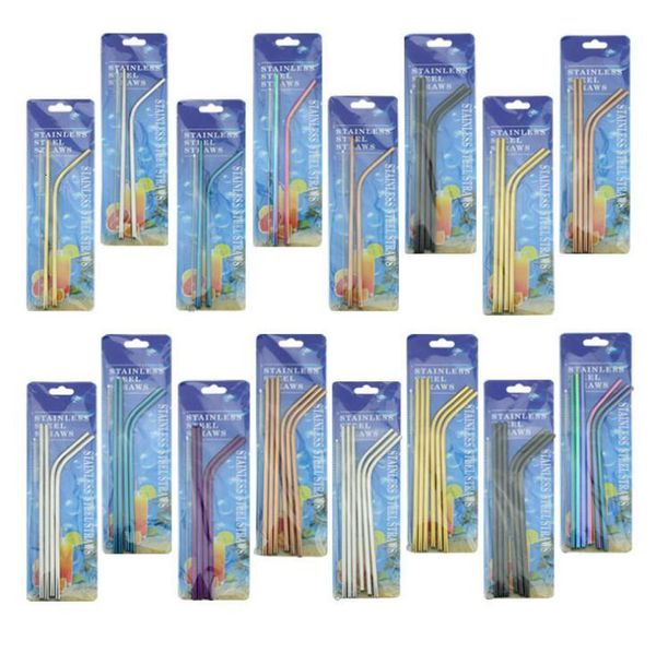 

eco-friendly stainless steel set with cleaner brush colorful straw reusable straws party wedding use bar drinking tools outletw43p