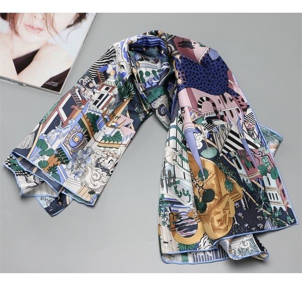 

new 100% silk scarf shawl wraps city animals print fashion silk scarves foulard 35" x 35" y201007, Blue;gray
