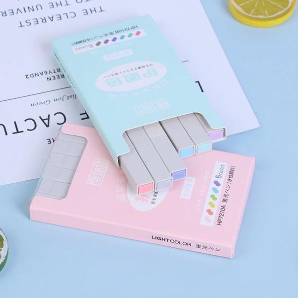 

6pcs creative fluorescent pen highlighter pencil candy color drawing marker eye protection highlighter set marker pen set, Black;red